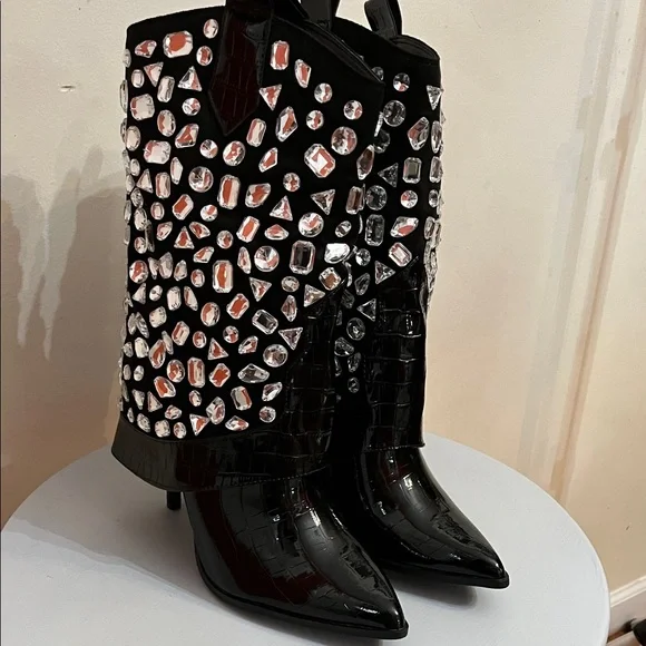 New in Box Lauren Lorraine Hana Black Boots with Rhinestone Accents - Picture 4 of 7